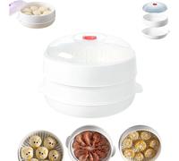 Microwave Oven Steamer With Lid and Tray, Multifunctional Microwave Heating and Thermal Insulation Steamer Utensils, Layered Water Storage Design, for Kitchens (2 Layer)