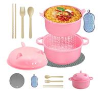 Microwave Ramen Bowl Ramen - Cuenco para microondas Ramen con palillos Instant Ramen Bowl con tapa y cuchara portátil para microondas, para sopa, pasta, ensaladas (rosa)