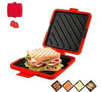 Microwave Toastie Sandwich Maker, Mini Grill Toastie Sandwich Make, Wireless Panini Press with Nonstick Plate, No Electricity, for Home Office And Travels (Red)