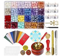 MICTER Kit de Sellos de Lacre, 600+ Piezas de Cuentas de Cera de 24 Colores con 10 Accessories, Para Invitaciones de Boda, Decorar Sobres, Cartas, Tarjetas-A