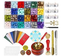 MICTER Sellos Lacre Kit, 600+ Piezas de Cuentas de Sello de Cera de 24 Colores con 10 Accessories, Kit de Sello de Lacre Para Invitaciones de Boda, Decorar Sobres, Cartas, Tarjetas-B