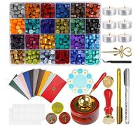 MICTER Sellos Lacre Kit, 600+ Piezas de Cuentas de Sello de Cera de 24 Colores con 10 Accessories, Kit de Sello de Lacre Para Invitaciones de Boda, Decorar Sobres, Cartas, Tarjetas-C