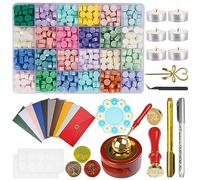 MICTER Sellos Lacre Kit, 600+ Piezas de Cuentas de Sello de Cera de 24 Colores con 10 Accessories, Kit de Sello de Lacre Para Invitaciones de Boda, Decorar Sobres, Cartas, Tarjetas-D