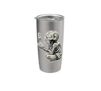 Mictlantecuhtli Dios azteca de la muerte Maya Blackwork Vaso térmico de acero inoxidable de doble pared