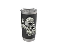 Mictlantecuhtli Dios azteca de la muerte Maya Blackwork Vaso térmico de acero inoxidable de doble pared