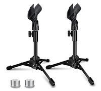 Mictop Paquete de 2 soportes de micrófono de escritorio, trípode plegable portátil con soporte de clip de micrófono, soporte de micrófono ajustable para micrófono dinámico como Samson Q2U Shure SM58
