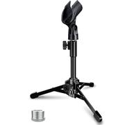 Mictop Soporte de micrófono de escritorio portátil plegable con soporte de clip para micrófono y soporte de micrófono ajustable de 5/8 pulgadas macho a 3/8 pulgadas hembra.