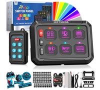 MICTUNING P1Y - Panel de interruptores RGB de 6 bandas con control remoto, interruptor estroboscópico momentáneo, pulsado, retroiluminado, 6 niveles de brillo, cubierta de silicona, caja de sistema de