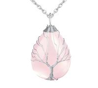 MicVivien Collar de lágrima con piedras preciosas para mujeres y hombres, colgante de cristal envuelto en alambre de cuarzo con cadena de acero inoxidable, collar plateado, joyería unisex, Cristal