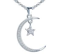 MicVivien Collar Estrella y Luna Mujer Plata de Ley 925 Colgante de Media Luna con Circonita blanca, Joyas Mujer para Madre Mamá Abuela Hija Niña Esposa Novia