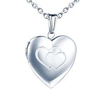 MicVivien Collar Medallón de Fotos Corazón Locket Personalizada Collar Guardapelo Joyería DIY Estampa Love/Doble Corazon Fotografía Conmemorativa Relicario Precioso para Mujeres