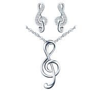 MicVivien Nota Musical Juegos de Joyas para Mujer Plata de Ley 925 Clave de Sol Collar Pendientes Conjuntos para Madre Mamá Abuela Hija Niña Esposa Novia