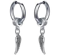 MicVivien Pendientes Colgantes Alas Pluma de Acero Inoxidable para Hombre Mujer Pendientes Largos Piercing de Orejas Aretes de Aro con Colgante