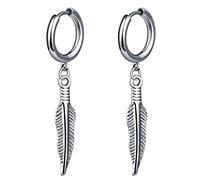 MicVivien Pendientes Colgantes Alas Pluma de Acero Inoxidable para Hombre Mujer Pendientes Largos Piercing de Orejas Aretes de Aro con Colgante