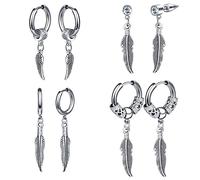 MicVivien Pendientes Colgantes Alas Pluma de Acero Inoxidable para Hombre Mujer Pendientes Largos Piercing de Orejas Aretes de Aro con Colgante