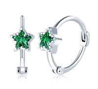 MicVivien Plata de Ley 925 Pendientes de Aro Pequeño con Estrella para Mujer Niña Chica, Hipoalergénico Aretes Criollas Aros de Plata con Circonia Blanco/Rojo/Verde/Azul