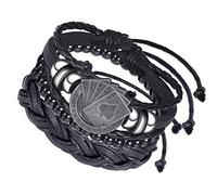 MicVivien Pulsera y Collar Carta de póquer para Hombres y Mujeres, Pulsera de Cuero Trenzado Brazalete con el Encanto de la Tarjeta de póquer, Collar con Colgante Picas de As de Acero Inoxidable