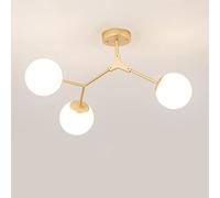 Mid Century Chandelier, Nordic Gold Restaurant Pendant Lamp,with White Globe Glass Lampshade Dining Kitchen Living Room Bedroom Lighting Fixture, E27 Base