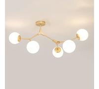 Mid Century Chandelier, Nordic Gold Restaurant Pendant Lamp,with White Globe Glass Lampshade Dining Kitchen Living Room Bedroom Lighting Fixture, E27 Base