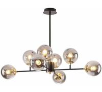 Mid-Century Glass Chandelier - Adjustable Height Pendant Lighting with Glass Globes for Living Room, Dining Room, Bedroom, Kitchen - Black Metal