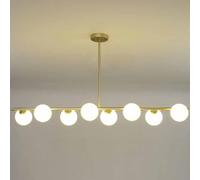 Mid-Century Glass Chandelier - Kitchen Island Ceiling Light with White Glass Globes, Brushed Gold Pendant Fixture for Dining Room and Living Room Lighting