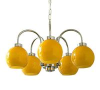 Mid Century Globe Chandelier Metal Linear Hanging Light with E26 Yellow Sphel Glass Chandeliers for Living Room Dining Bedroom Hallway