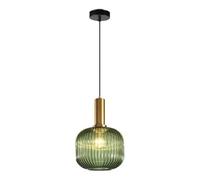 Mid Century Green Striped Glass Chandelier Brass Finish Farmhouse Light Cafe Ceiling Adjustable Height Pendant Lamp 7.9'' Hanging Lights for Bedroom Dining Room(1PCS)