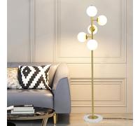 Mid Century Lámpara de pie de vidrio de 5 globos de 65 "Lámpara de piso con base de mármol Lámpara alta regulable E26 con interruptor de pie Luz de pie con cuerpo de hierro para sala de estar,