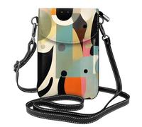 Mid-Century Modern Art Cat - Bolso cruzado pequeño para mujer, piel sintética, con ranuras para tarjetas, correa ajustable
