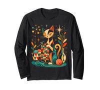 Mid Century Modern Cat Knitting Yarn Crochet Lover Manga Larga