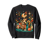 Mid Century Modern Cat Knitting Yarn Crochet Lover Sudadera