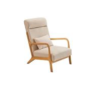 Mid-Century Modern Fabric Accent Chair with Solid Wood Frame, Armchair Padded Headrest & Throw Pillow for Living Room, Bedroom(A)