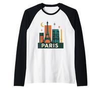 Mid Century Modern Paris Skyline Retro Camiseta Manga Raglan