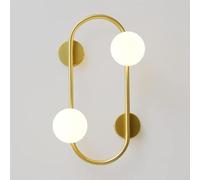 Mid Century Modern Warm Light Gold Wall Sconce with White Glass Globe Shades Vanity for Bedroom Living Room Dining Bathroom Metal Fixture