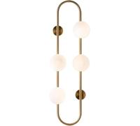 Mid Century Modern Warm Light Gold Wall Sconce with White Glass Globe Shades Vanity for Bedroom Living Room Dining Bathroom Metal Fixture