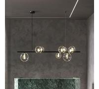 Mid Century Restaurant Chandelier Globe Glass Linear Cafe Lights Black Adjustable Height Pendant Lamp Ceiling Hanging Light Fixture for Over Table Living Room