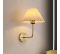 Mid Century Wall Lamp White Fabric Pleated Shade Wall Light Antique Gold Nordic Bathroom Wall for Bedroom Kids Room Kitchen Hallway Farmhouse(Apricot)(White)