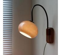 Mid Century Wall Lights with White Milk Glass Wall Wood Vanity Light Hardwired Wall Lamp Smoke Grey Amber Wall Lantern(Amber-Plug Switch)(Gray-Plug Switch)