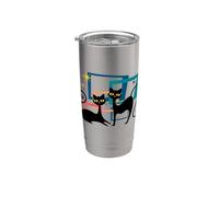 Midcentury Cats Mid Century Retro Atomic Age Space Kitten Vaso térmico de acero inoxidable de doble pared