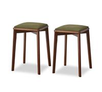 MidCentury - Juego de taburetes de tocador modernos, sillas de comedor apilables con patas de madera maciza y tapizado de pana, taburete para dormitorio y entrada, nogal oscuro, 2 piezas
