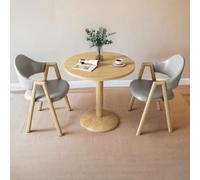 MidCentury - Mesa de comedor redonda moderna para 2 mesas circulares pequeñas con patas de metal para oficina, comedor, cafetería, salón de belleza, acabado gris claro y madera