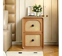 MidCentury - Mesita de noche moderna de ratán con envoltura de cuero, pequeña mesita de noche totalmente montada para dormitorio y sala de estar, madera maciza, varios colores disponibles (10 pulgadas