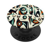 Midcentury Mid Century Cat Retro Atomic Age Space Modern PopSockets PopGrip Adhesivo