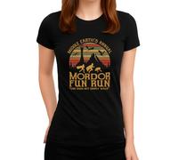 Middle Earth's Annual Mordor Fun Run - One Does Not Simply Walk, Fantasy Parodia Retro Aventura Diseño Camiseta Mujer, Negro , S