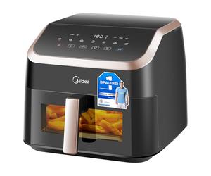 Midea Freidora de Aire XXL Air Fryer sin Aceite 8,5L, 8 en 1 con Ventana Transparente, Cámaras Extraanchas, máx. 200 °C, Temperatura y Tiempo Regulables, Apta para Lavavajillas