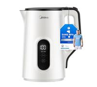 Midea Hervidor de Agua Electrico con Control Temperatura, 1,5 litros, 2200W Kettle de Doble Pared y Acero Inoxidable Interno, Libre de BPA con Base 360°, Blanco