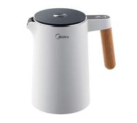 Midea Hervidor de Agua Electrico con Control Temperatura 1,5L, 2200W, Kettle con indicador de temperatura y Asa de Madera, Libre de BPA con Base 360°, Doble Pared, Acero Inoxidable Interno, Blanco