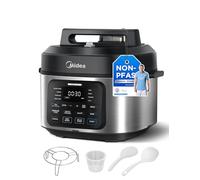 Midea Olla a Presión 9 en 1, 6L con 12 Funciones de Cocción olla Presion Electrica (Cocción Lenta, Olla Arrocera, Sous Vide, Vaporera), 70% Más Rápida, Acero Inoxidable Pulido y Negro