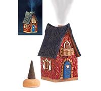Midene Casa en miniatura de cerámica de cono de casa de incienso quemador hecho a mano coleccionable en miniatura casa roja hecha a mano