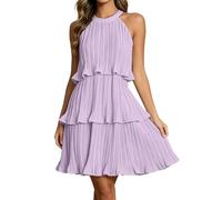 MIDI - Vestido de verano para mujer, con un hombro, línea A, corto, elegante, sin mangas, ligero y aireado, vestido acanalado, vestido de playa, O Púrpura, S